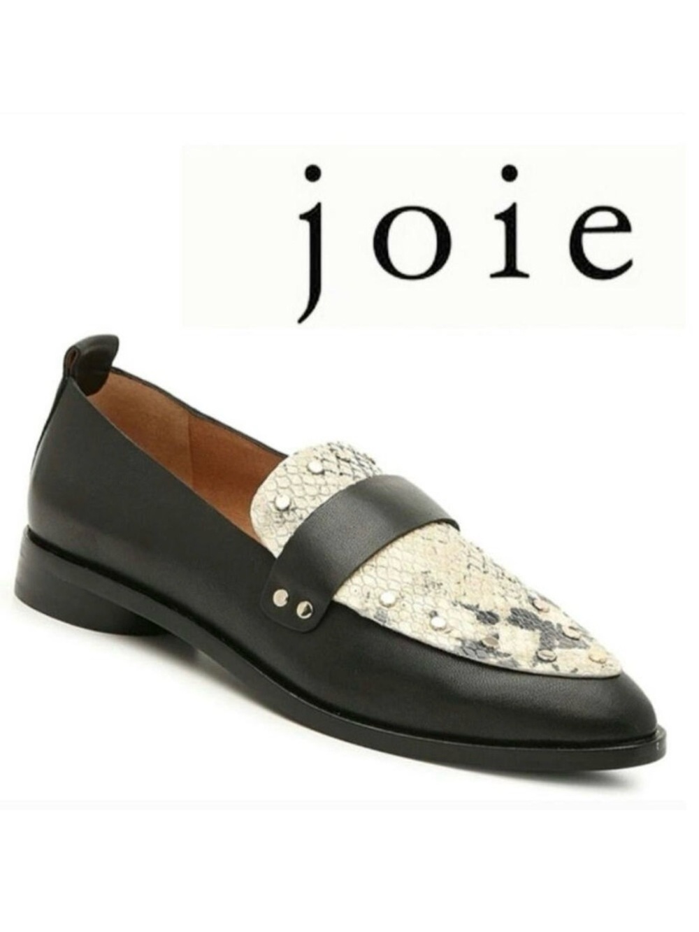 Joie Black Leather Snakeskin Pointed Toe Loafers EU 37.5